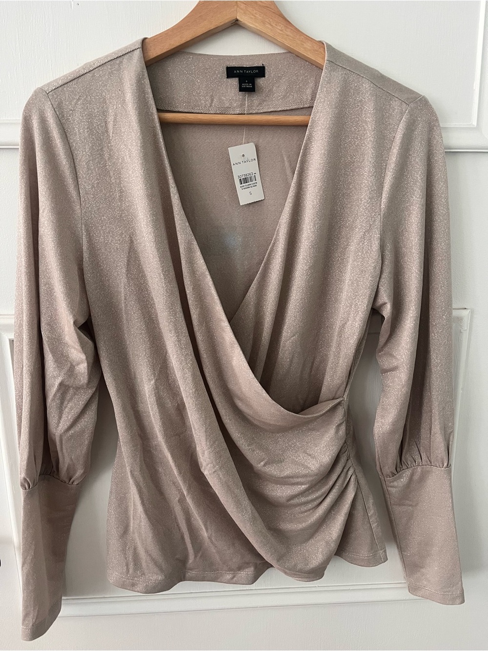 Ann Taylor Shimmery Taupe Wrap-Style Blouse